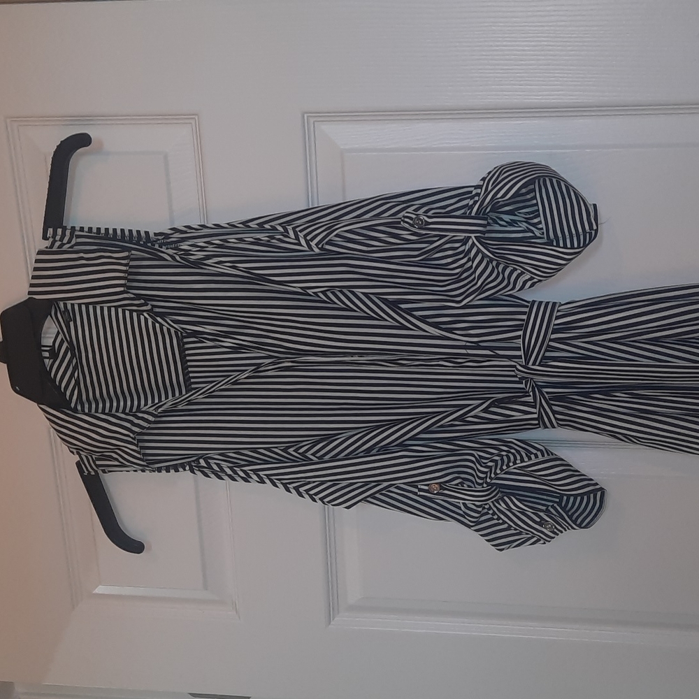 Striped peekaboo shoulder dress